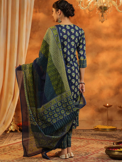 Dhiyona RR Women's Floral Printed Regular Pure Cotton Kurta with Trousers & With Dupatta