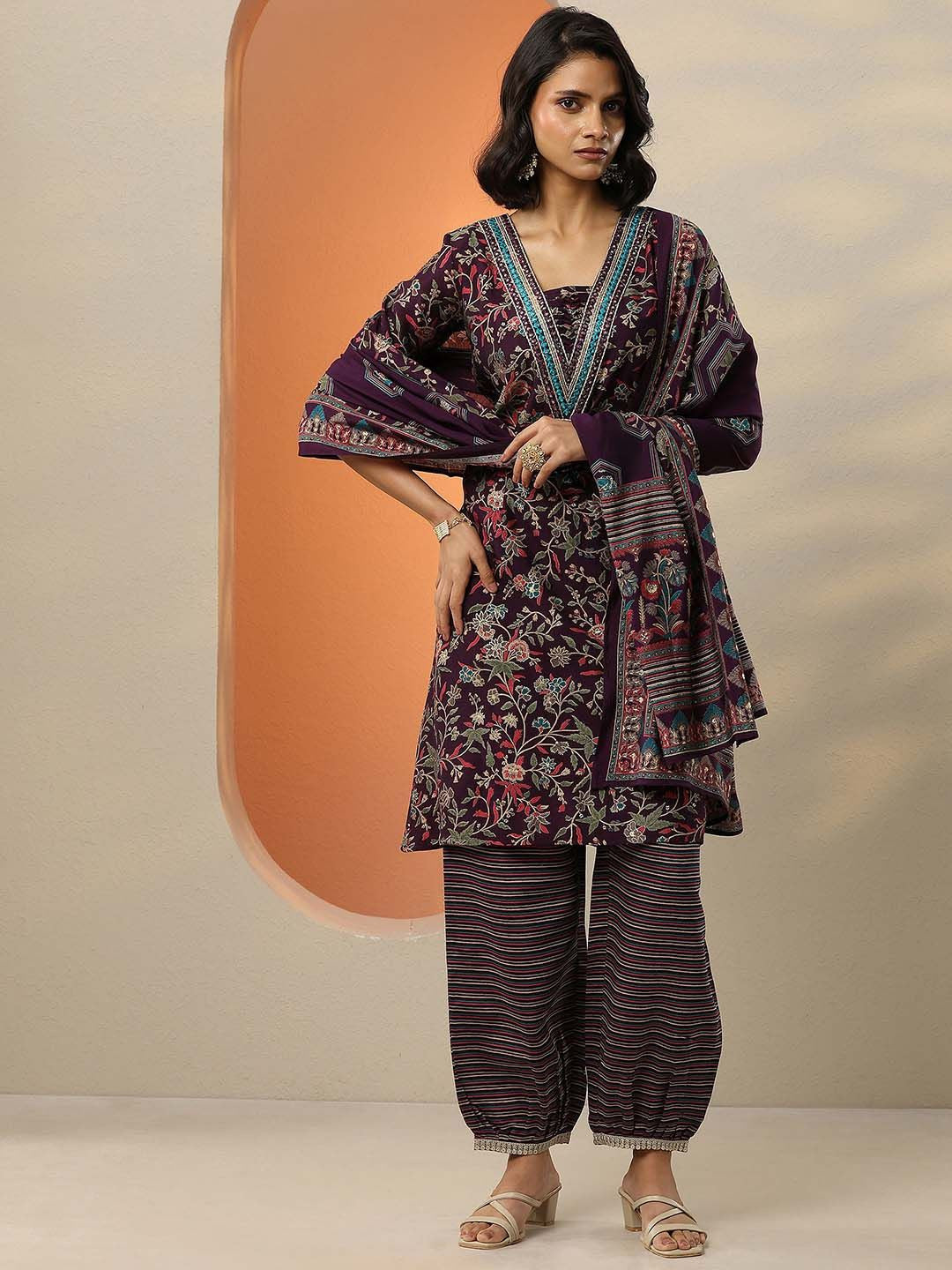 Women Floral Printed Regular Mirror Work Kurta with Salwar & With Dupatta