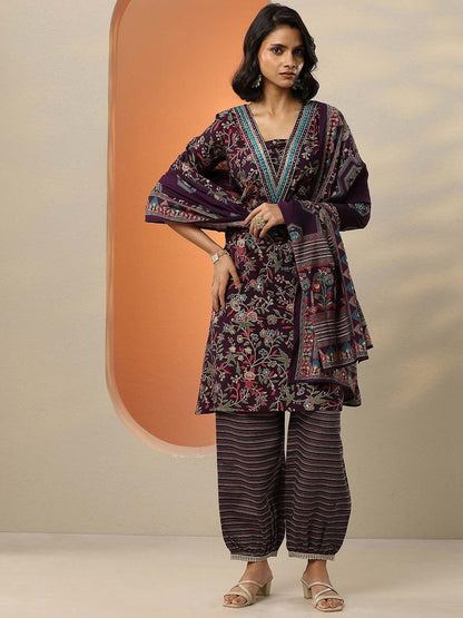 Women Floral Printed Regular Mirror Work Kurta with Salwar & With Dupatta