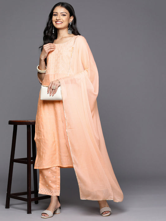 Yoke Design Regular Sequinned Kurta With Trousers & Dupatta