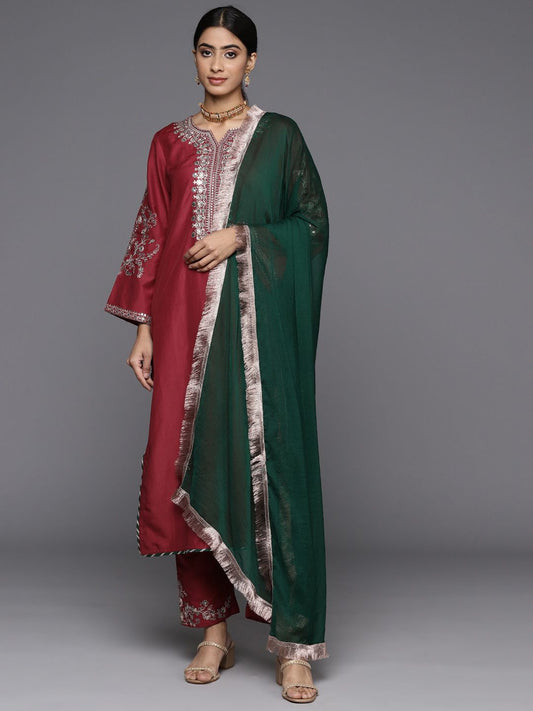 Dhiyona VA Women's Floral Zari Embroidered Kurta with Trousers and Dupatta