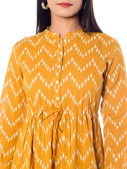 Dhiyona AY Women's Yellow Printed Fit and Flare Dress