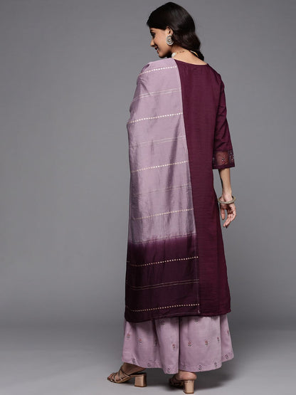 Dhiyona VA Floral Embroidered Thread & Sequin Work Straight Kurta with Sharara & Dupatta