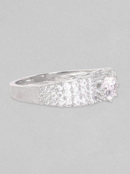 Dhiyona RJ Women's Rhodium-Plated CZ-Studded Finger Ring