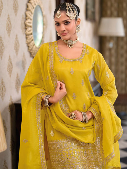 Dhiyona IE Women Ethnic Motifs Embroidered Regular Kurta with Palazzos & With Dupatta