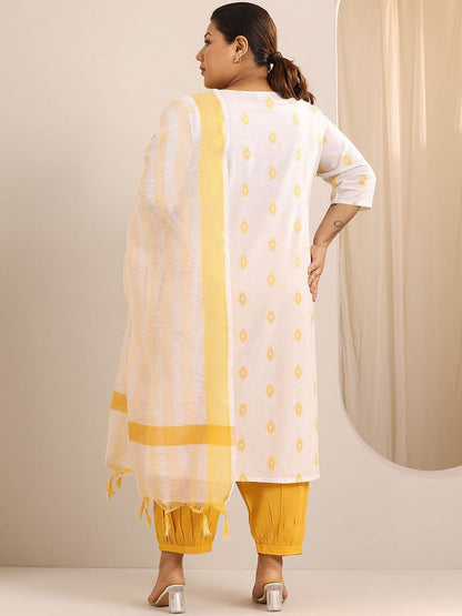 Dhiyona Women's Plus Size Ethnic Motifs Regular Kurta with Salwar & With Dupatta