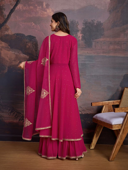 Dhiyona HOP U-Neck Anarkali Georgette Kurta & Sharara WithDupatta