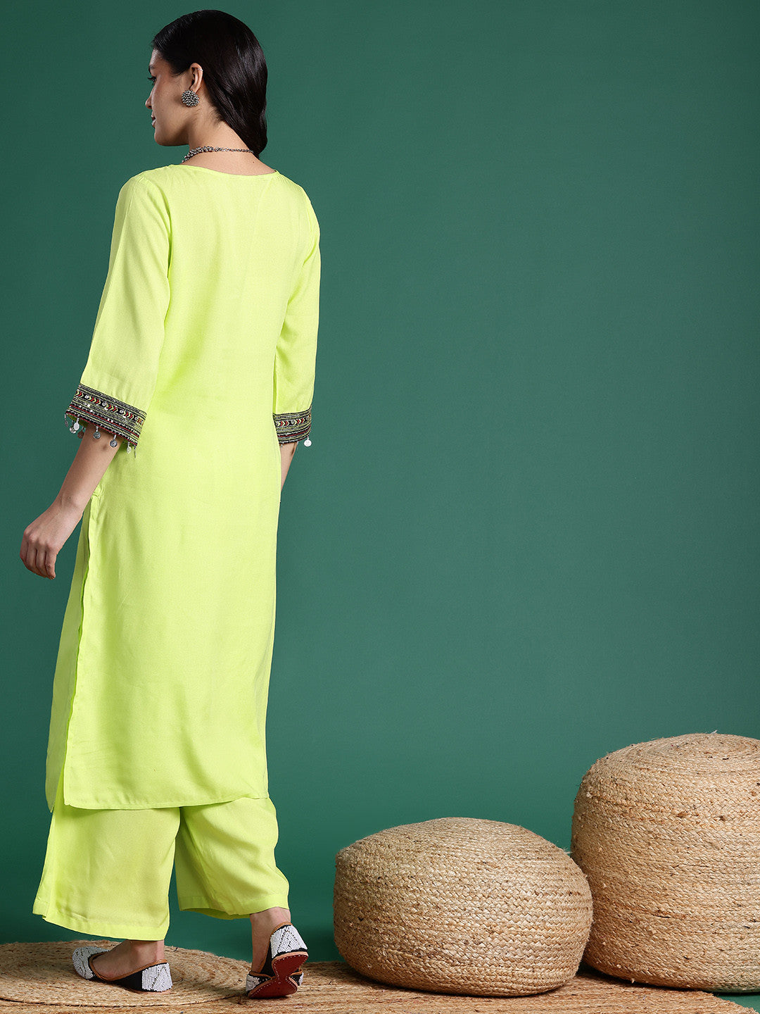 Straight Sequined Kurta with Palazzos