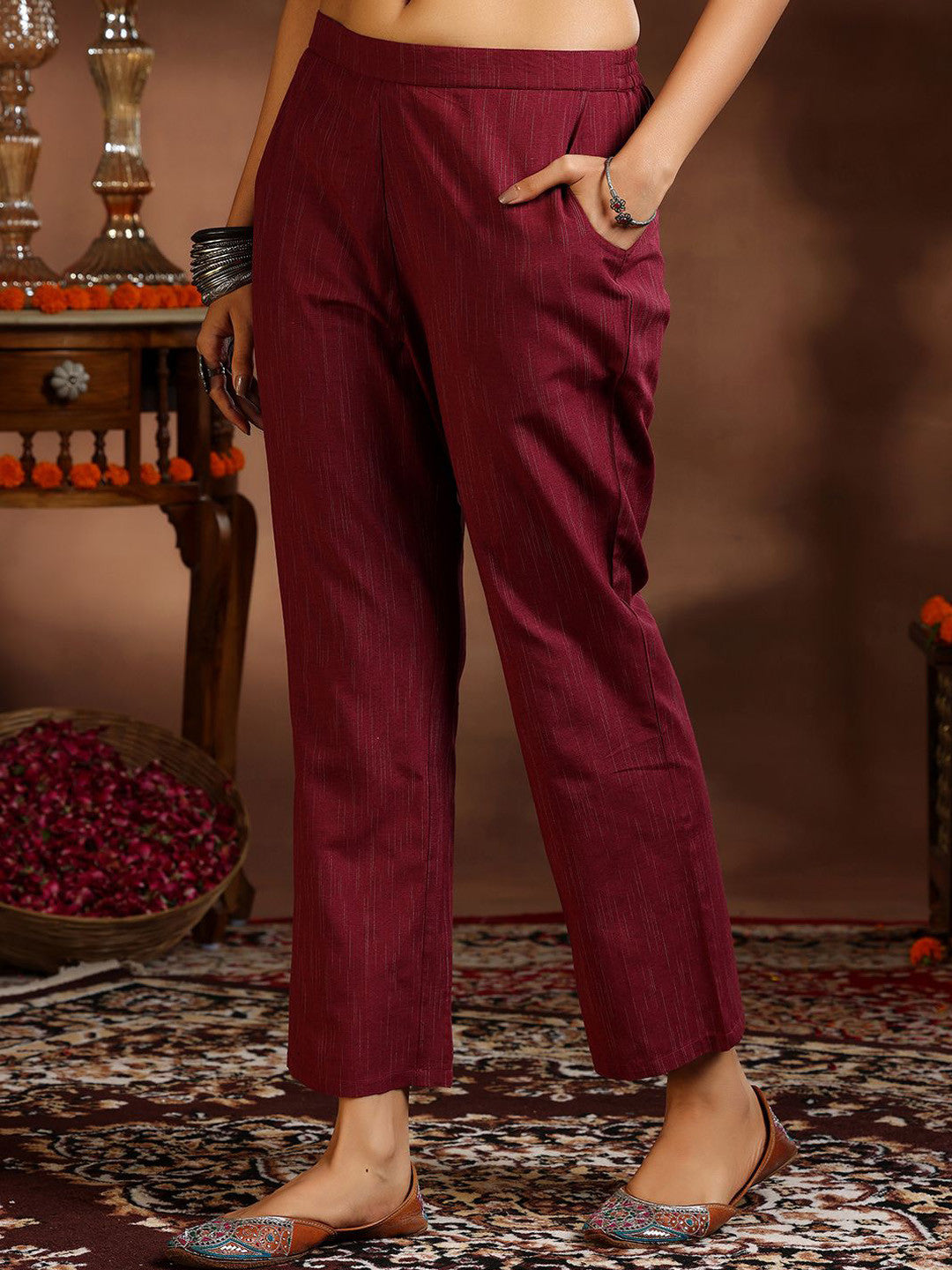Women Ethnic Motifs Regular Thread Work Kurta with Trousers & With Dupatta