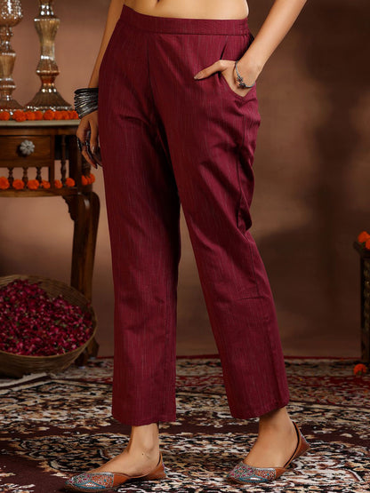 Women Ethnic Motifs Regular Thread Work Kurta with Trousers & With Dupatta