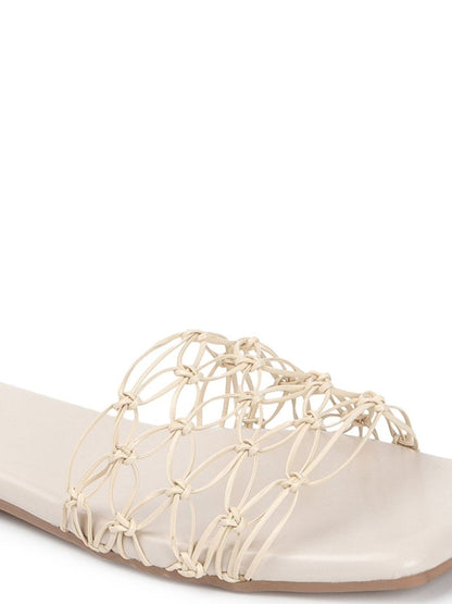 Dhiyona AK White Textured Open Toe Flats