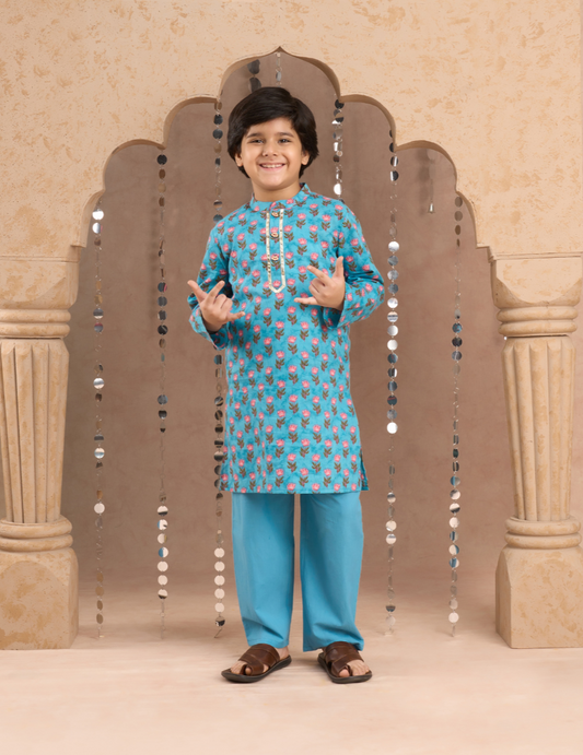 Jaipur Boys Blue Kurta and Pyjama Ethnic Set