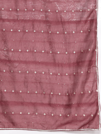 Floral Yoke Design Regular Sequinned Straight Kurta With Trousers & Dupatta