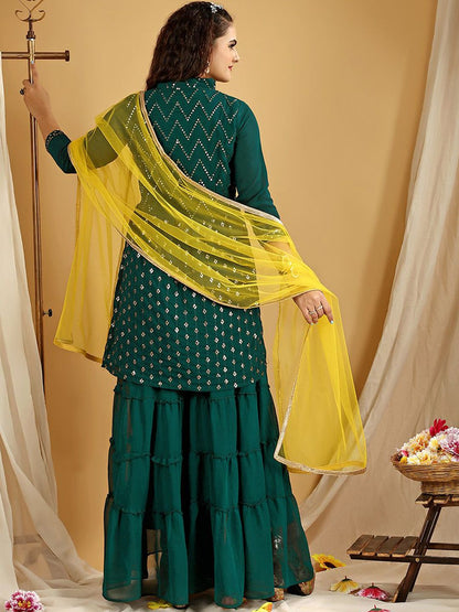 Dhiyona KL Floral Embroidered Regular Kurti with Sharara & Dupatta