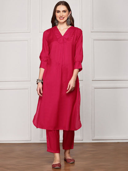 Dhiyona IS Women's Women Regular Puffed Sleeves Style Kurta with Trousers