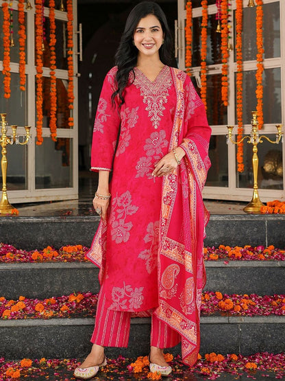 Dhiyona KL Women Ethnic Motifs Printed Regular Kurta with Trousers & With Dupatta