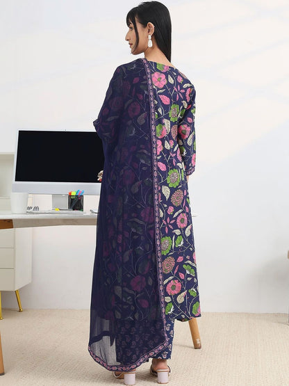 Women Floral Printed Panelled Kurta with Trousers & With Dupatta