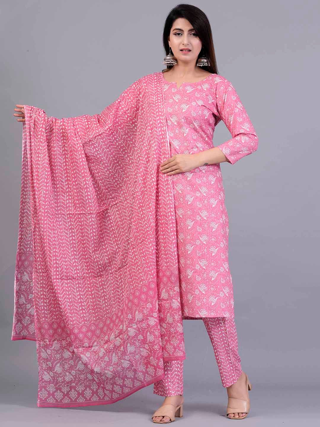 Dhiyona KL Ethnic Motif Printed Regular Pure Cotton Kurta With Trousers & Dupatta