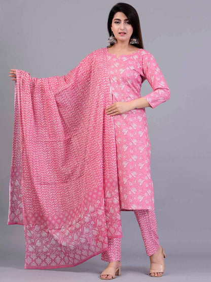 Dhiyona KL Ethnic Motif Printed Regular Pure Cotton Kurta With Trousers & Dupatta