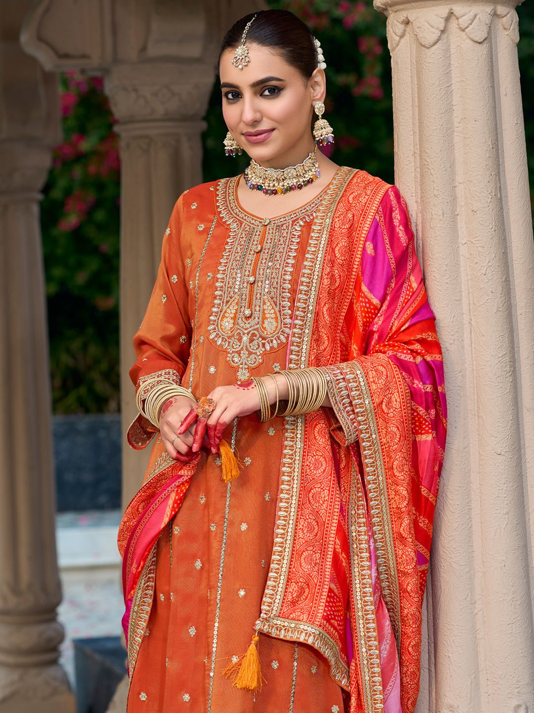 Dhiyona IE Ethnic Motifs Embroidered Sequinned Anarkali Kurta with Trouser & Dupatta