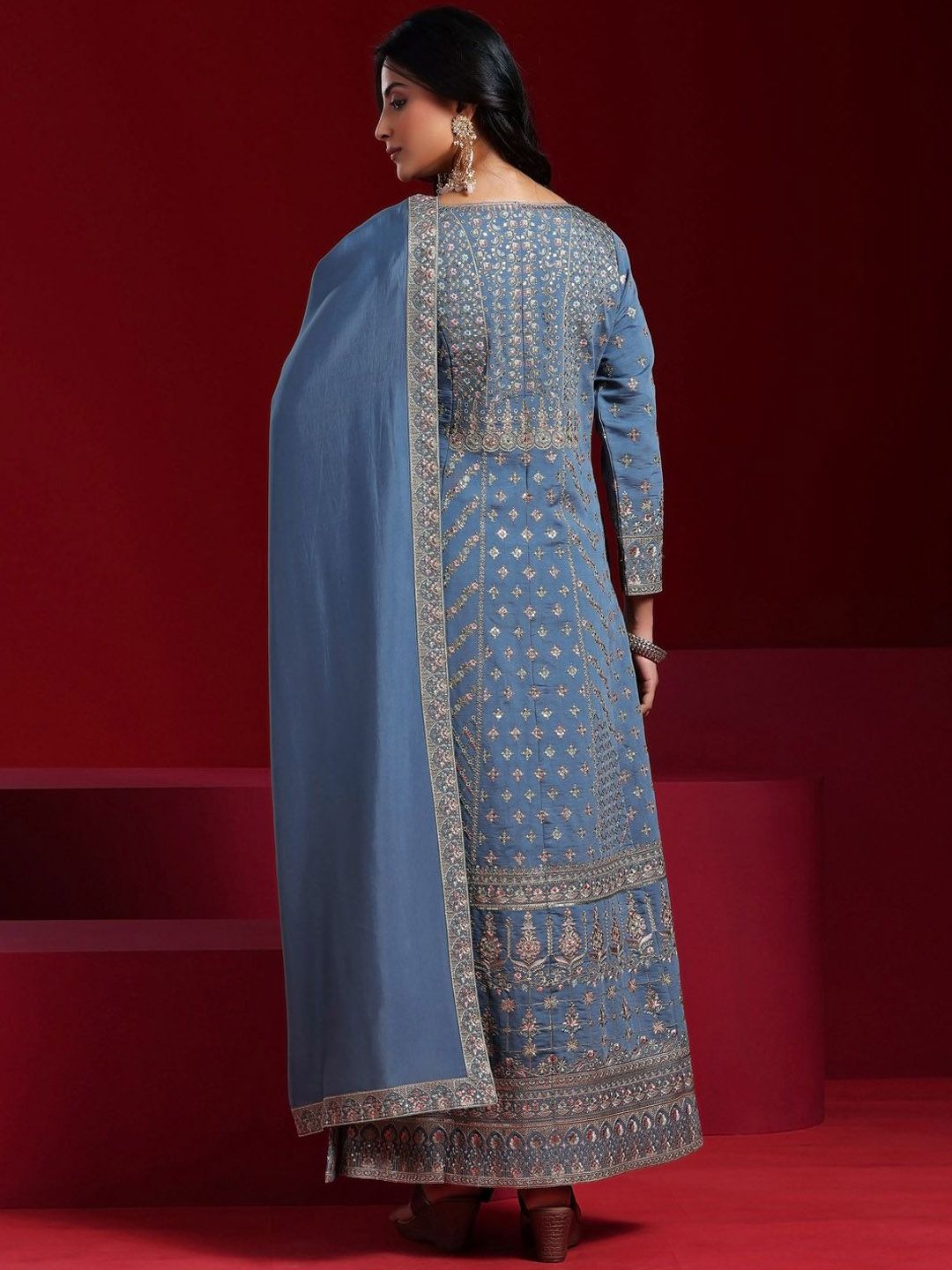 Dhiyona LL Ethnic Motifs Embroidered Sequinned Anarkali Kurta With Palazzos & Dupatta