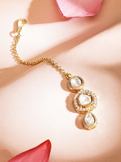 Dhiyona RJ Women's 22K Gold Plated Kundan Studded Maang Tikka