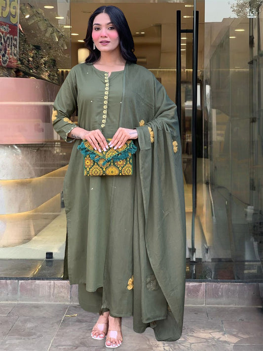 Dhiyona KL Women Floral Embroidered Kurta with Palazzo & Dupatta
