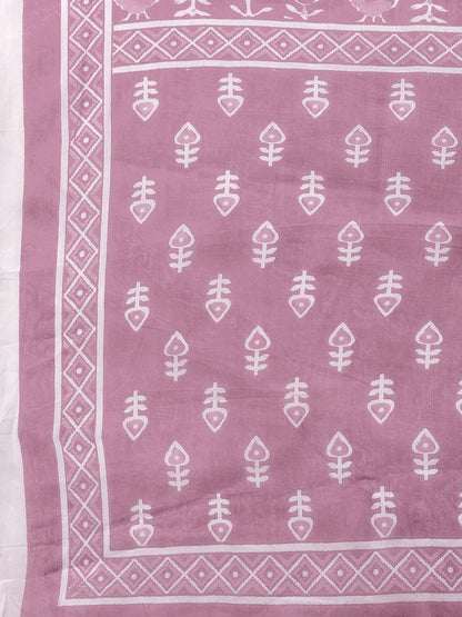 Dhiyona KL Women Plus Size Pink Ethnic Pure Cotton Kurta with Trousers & With Dupatta