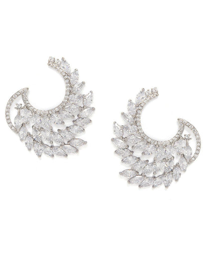 Dhiyona RJ Women's Silver-Toned & White Handcrafted Feather Shaped Drop Earrings