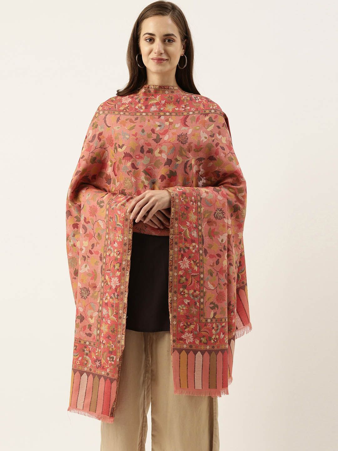 Dhiyona PA Women Peach Kaani Woven Design Shawl
