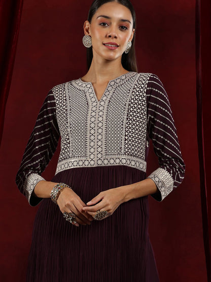 Dhiyona LL Ethnic Motifs Embroidered Sequinned Georgette Kurta with Palazzo & Dupatta