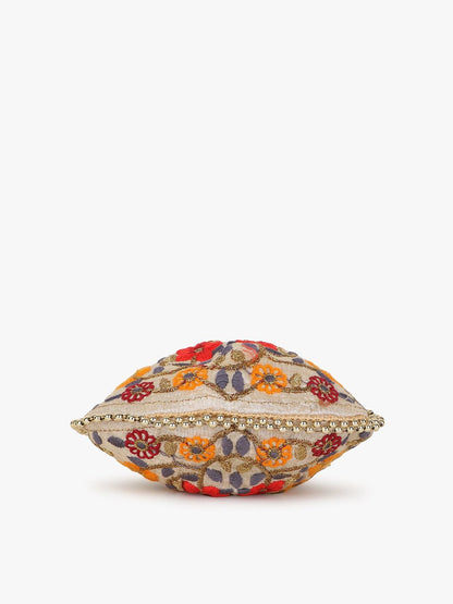 Dhiyona NR Girls Cream-Coloured & White Embroidered Tasselled Potli Clutch