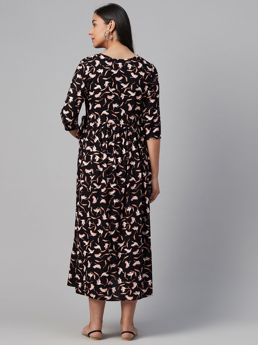 Dhiyona AY Women's Black & Off-White Printed Maternity A-Line Dress