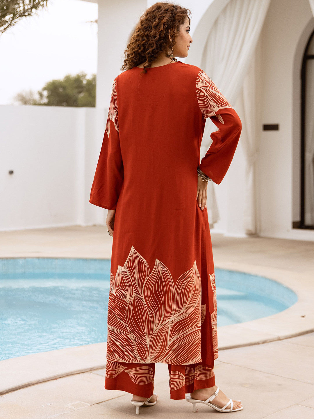 Printed With Embroidered Ethnic Kurta With Palazzos Set