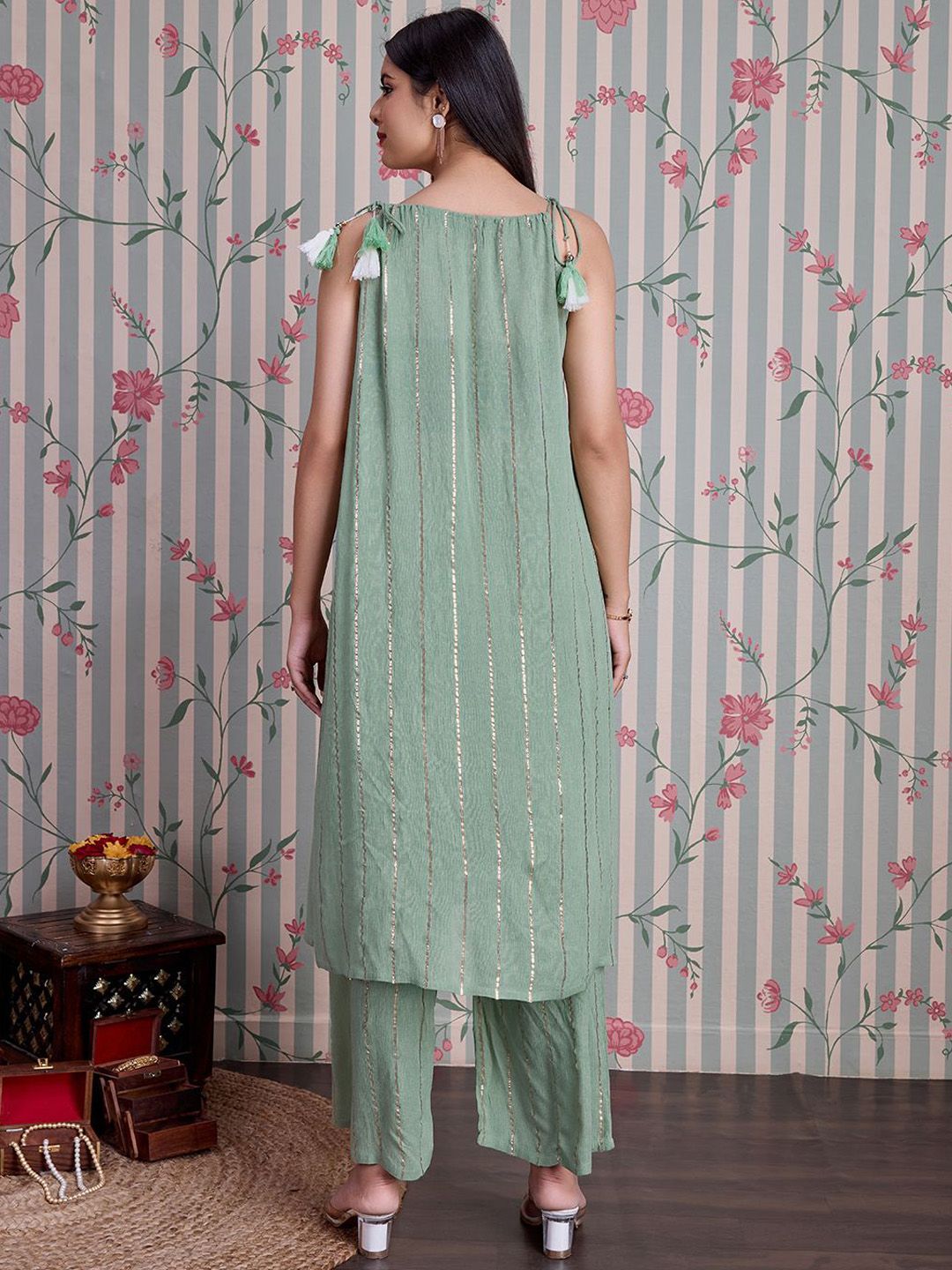 Dhiyona OD  Striped Straight Kurta with Palazzos