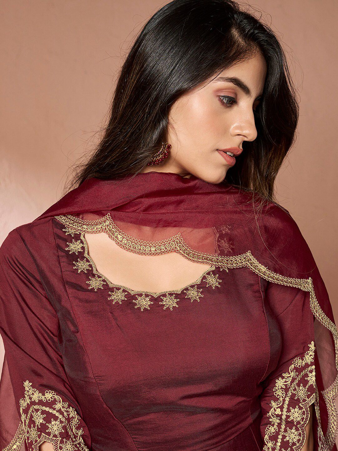 Dhiyona IN Ethnic Motifs Embroidered Pure Silk Kurta with Palazzos & Dupatta