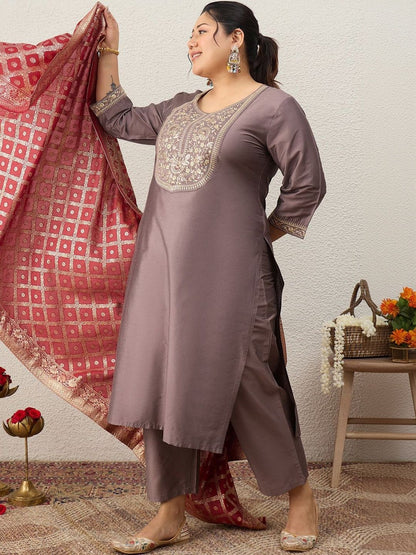 Dhiyona Women's Ethnic Motifs Embroidered Regular Sequinned Kurta with Palazzos & With Dupatta