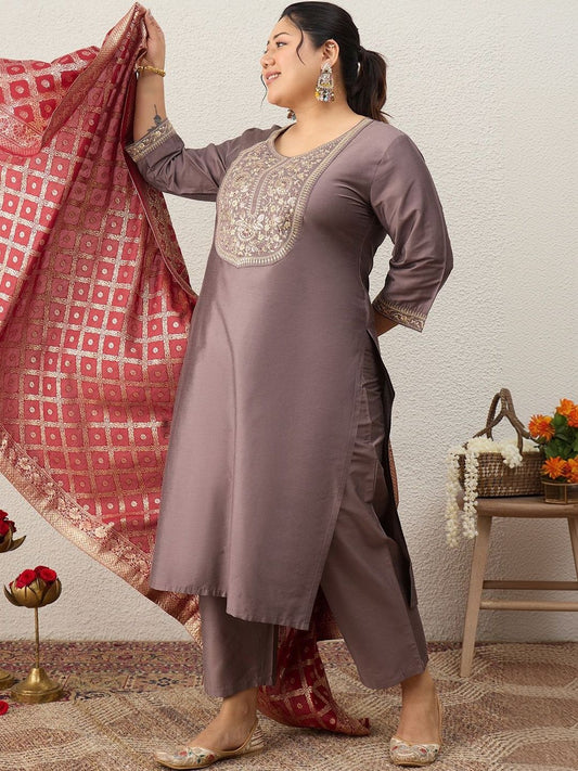 Dhiyona Women's Ethnic Motifs Embroidered Regular Sequinned Kurta with Palazzos & With Dupatta