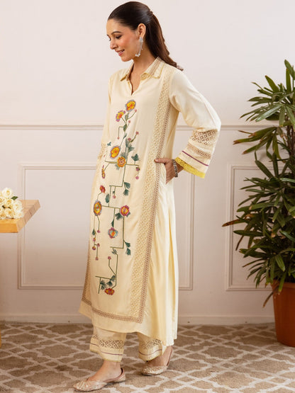 Embroidered Straight Kurta & Trousers