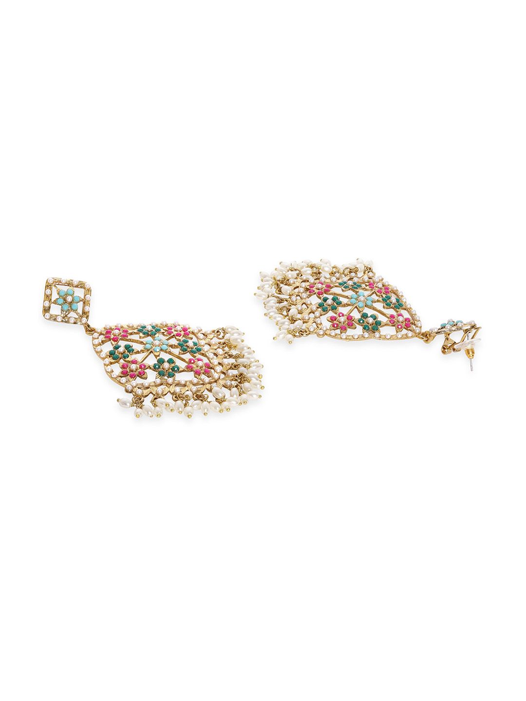 Dhiyona RJ Women's 22K Antique Gold Plated Multi Color Stone Studded Long Chandbalis