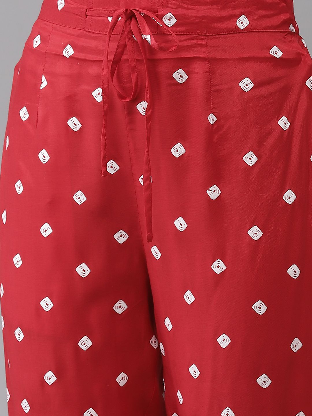 Dhiyona IS Women's Women Red Bandhani Printed Regular Kurta with Trousers & With Dupatta
