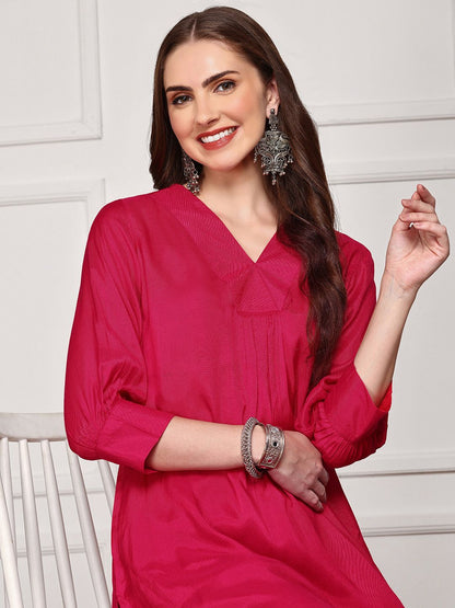 Dhiyona IS Women's Women Regular Puffed Sleeves Style Kurta with Trousers