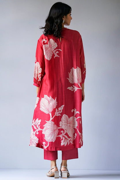 Cranberry Red Bemberg Silk Printed Co-ord Set