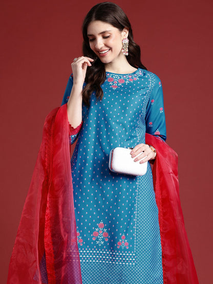 Dhiyona AN Women Floral Printed Regular Kurta With Sharara & Dupatta