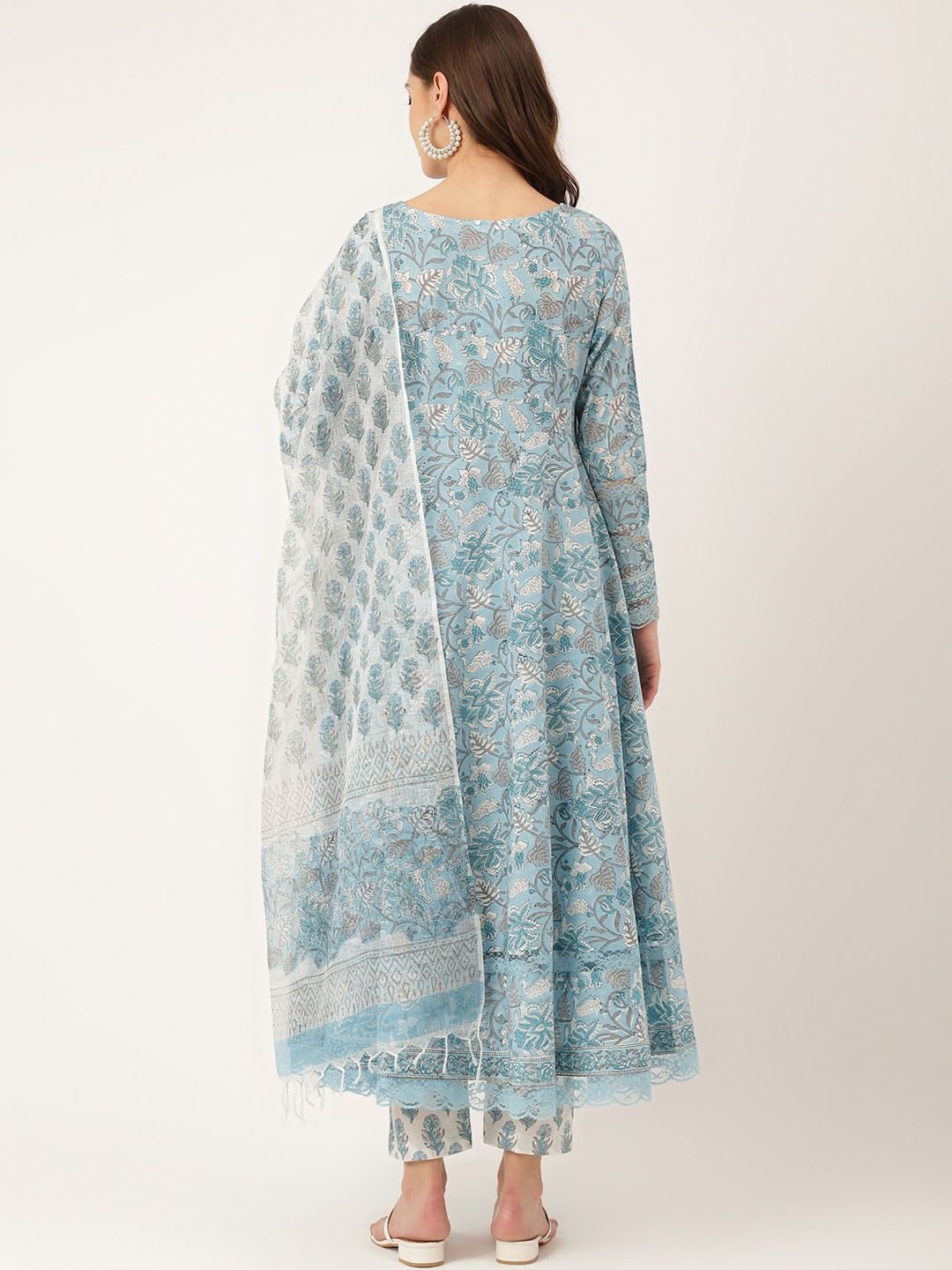 Dhiyona KL Floral Printed Pure Cotton Anarkali Kurta With Trousers & Dupatta