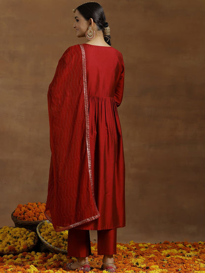 Women Embroidered Regular Mirror Work Kurta with Trousers & With Dupatta