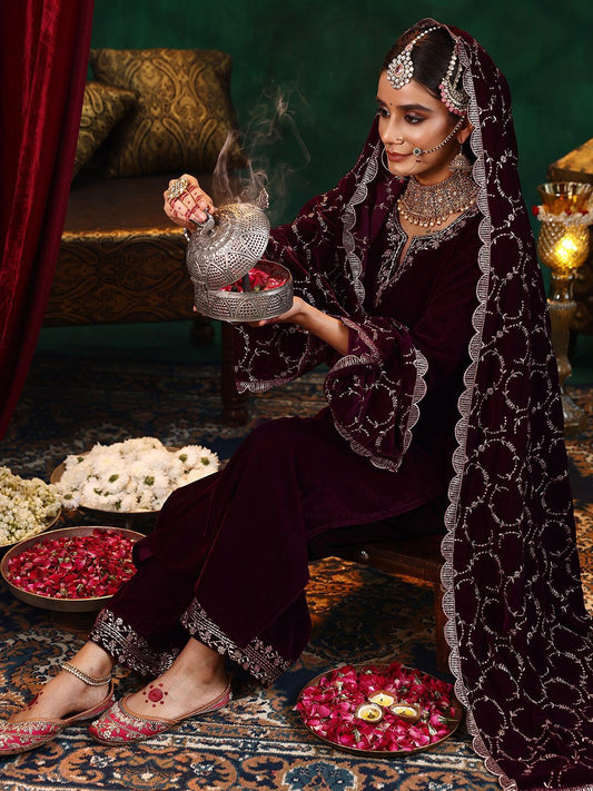 Dhiyona LL Women Solid Embroidered Kurta with Palazzo & Dupatta