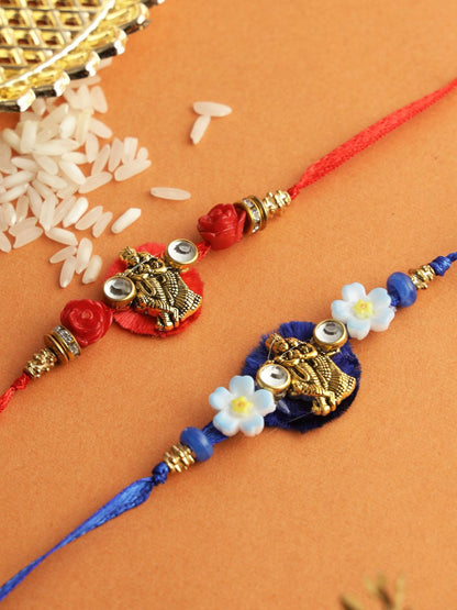 Dhiyona Set Of 2 Divine Radha Krishna Thread Rakhi With Roli Chawal & Greetings Card