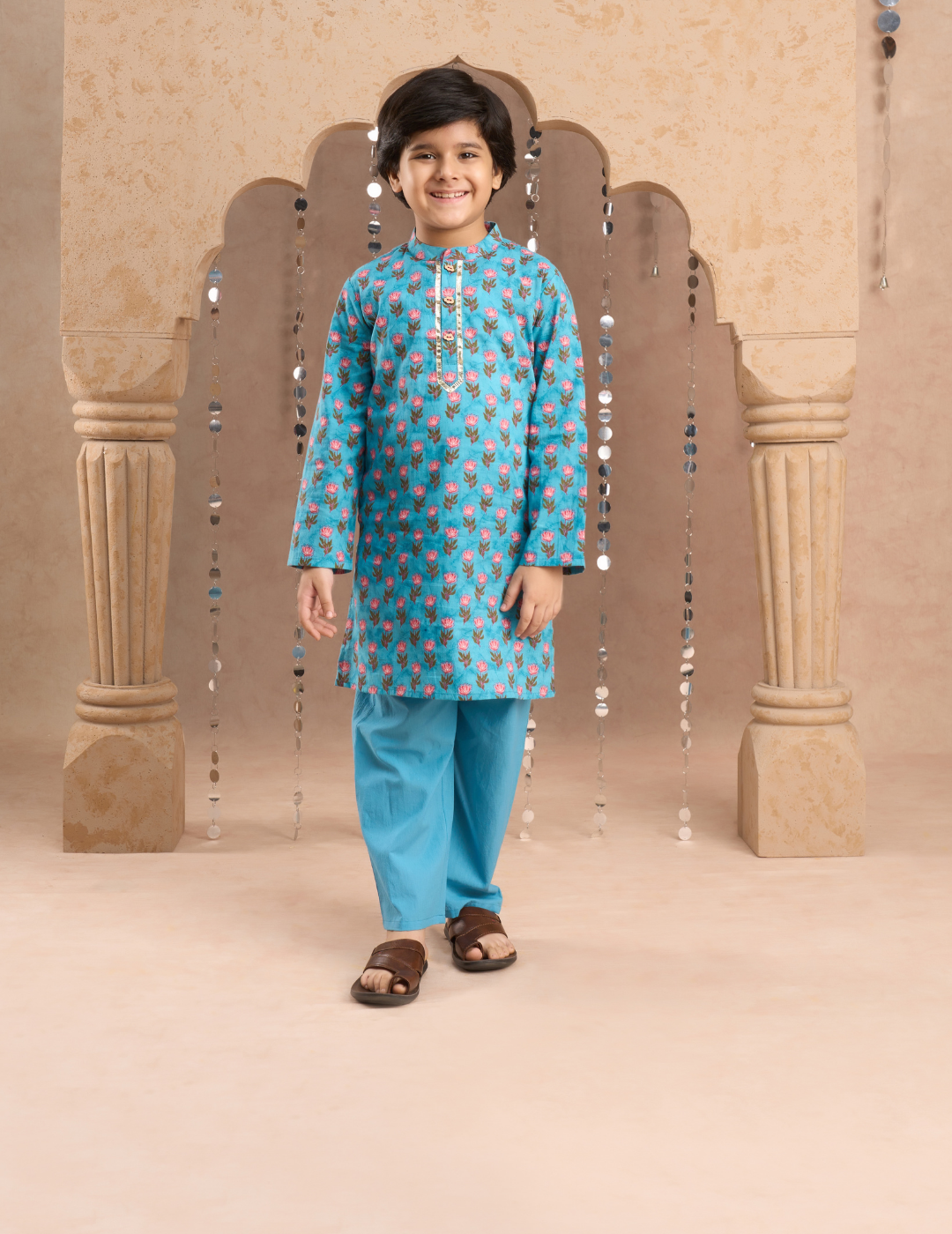 Jaipur Boys Blue Kurta and Pyjama Ethnic Set