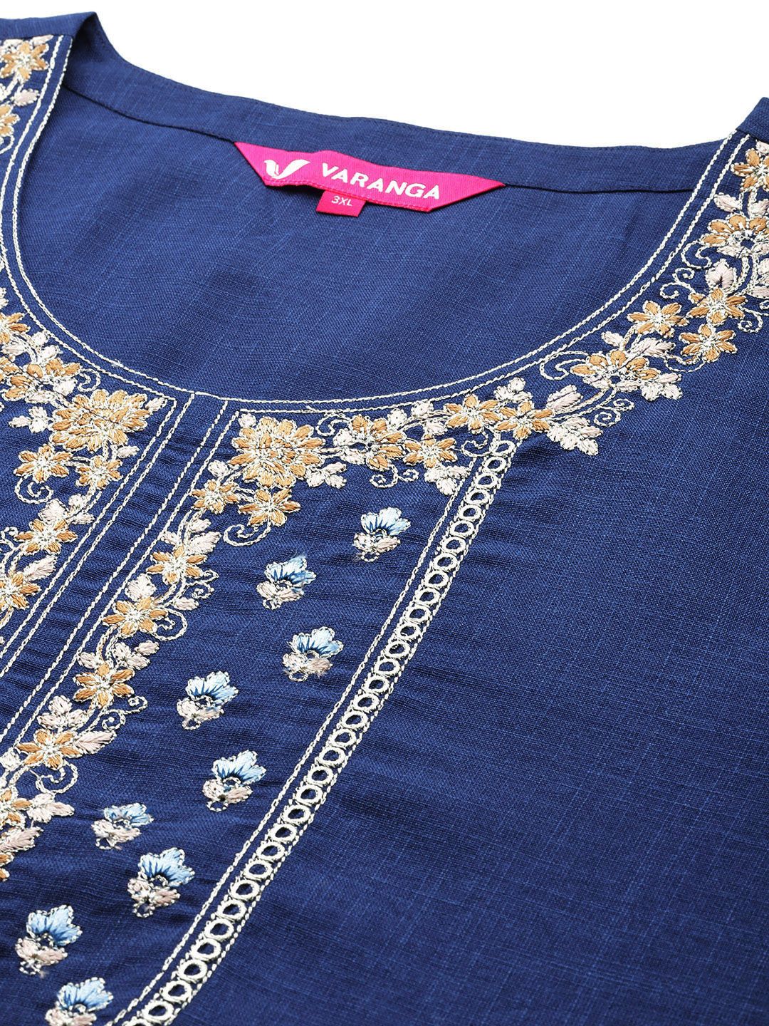 Dhiyona VA Women'sPlus Size Embroidered Thread Work Kurta with Trousers & Dupatta